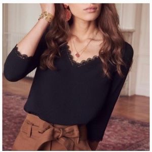 Sezane Marina Scalloped Lace Blouse Size 42